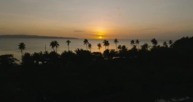 Hindistan cevizi ağaçları ve denizin üzerinde güzel bir günbatımı. Santa Fe, Tablas, Romblon. Filipinler.