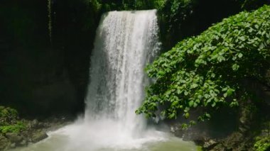 Sebu Gölü 'ndeki şelaleler yeşil ormanların arasında. Hikong Alo Şelalesi. Mindanao, Filipinler. Yavaş çekim.