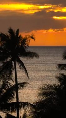 Tropik plajda güzel bir günbatımı arka planı. Santa Fe, Tablas, Romblon. Filipinler. Dikey görünüm.