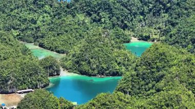 Tinago Adası 'ndaki yeşil deniz suyu gölü. Filipinler. Büyütme görünümü.