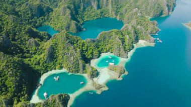Manzaralı uçurumlar eşsiz bir kıyı manzarası oluşturur. Coron, Palawan, Filipinler 'deki Barakuda Gölü.