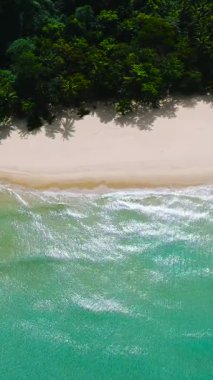 Mariposa Sahili 'ne düşen güzel okyanus dalgaları. El Nido, Palawan. Filipinler. Dikey görünüm.