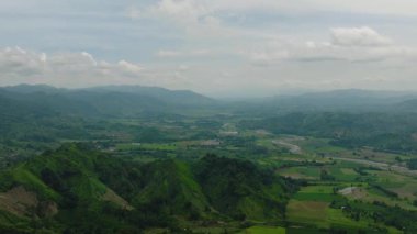 Tarım arazisi ve yeşil ormanlı dağlar. Dağ, Filipinler.