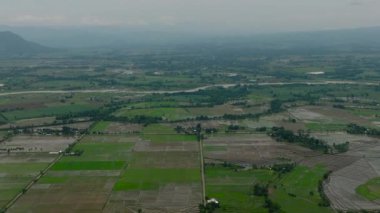 Çeltik tarlaları ve nehirlerle tarımsal alanların havadan görünüşü. Mindanao, Filipinler.