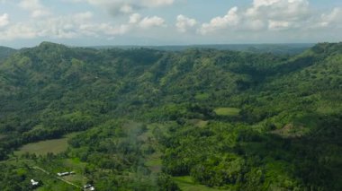 Tropikal Dağ manzaralı yağmur ormanı ve ormanlı. Mavi gökyüzü ve bulutlar. Lanao del Norte. Mindanao. Filipinler.