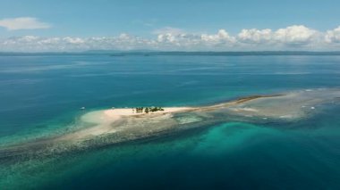 Hagonoy Adası 'nda palmiye ağaçları olan güzel kumlu bir sahil. Britanya Adası. Mindanao, Filipinler.