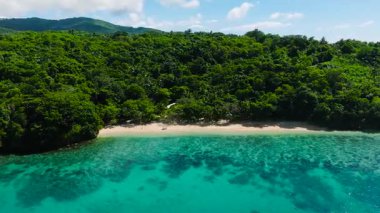 Talipasak Sahili 'ndeki beyaz kumlu sahil manzarası ve turkuaz su. Romblon, Romblon. Filipinler.
