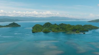 Etrafta turkuaz su olan Tinago Adası. Deniz Burnu. Mindanao, Filipinler.