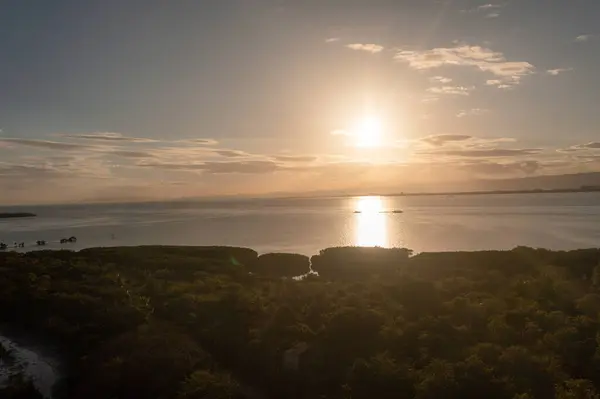 Olango Adası, Lapu-Lapu, Filipinler 'de gün batımının güzel manzarası ve mangrovlar.