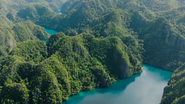 Koron, Palawan 'daki Kayangan Gölü ve Banuang Daan Gölü' nün üst manzarası. Filipinler.