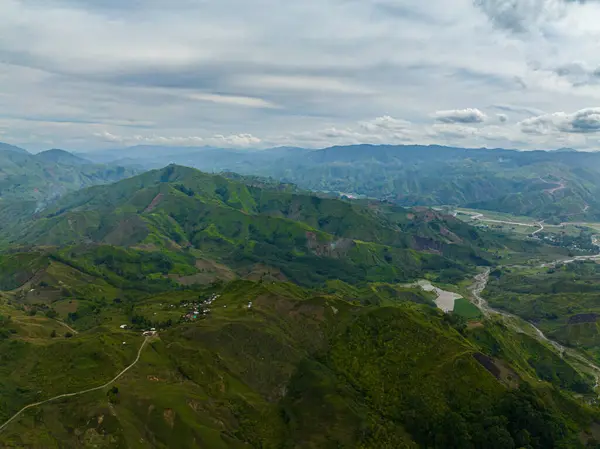 Dağlardaki yeşil orman ve dağlardaki orman tepeleri. Mindanao, Filipinler.