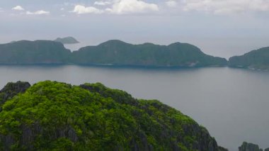 Yeşil ormanı olan tropik bir ada. Miniloc Adası. El Nido, Palawan. Filipinler.