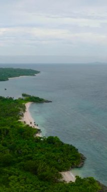 Beyaz kumlu plajları olan küçük bir ada. Carabao Adası. San Jose, Romblon. Filipinler. Dikey görünüm.