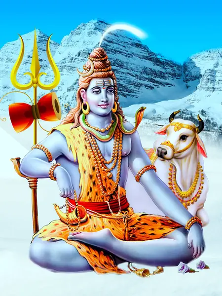 Indischer Hindugott Shiva Mit Berghintergrund Lord Shiva Gott Hinduismus Ochse — Stockfoto