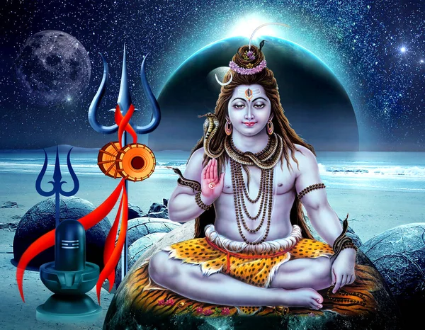 Indian hindu god shiva colourful background. lord shiva god hinduism ox snake animal spiritual illustration.