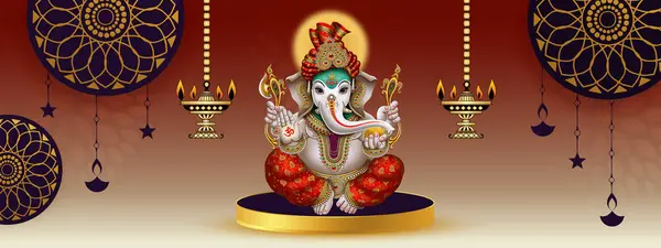 Lord Ganesh Illustration Coloré Avec Fond Profond Suspendu Seigneur Hindou — Photo