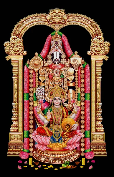 Dios Hindú Tirupati Venkatachalapathy Dios Indio Balaji Con Laxmi Mata —  Fotos de Stock