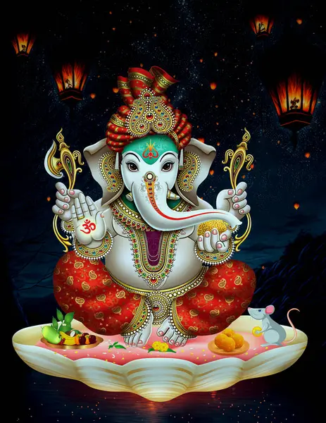Ganpati 장식적인 배경에 다채로운 가벼운 Ganesha의 Ganesh 가네샤 — 스톡 사진