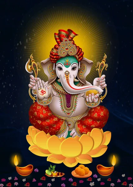 Seigneur Ganesha Avec Fond Écran Coloré Dieu Ganesha Poster Design — Photo