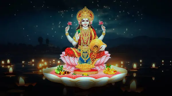 Indiase God Laxmi Maa Kleurrijke Achtergrond Maa Laxmi Afbeelding Lakshmi — Stockfoto