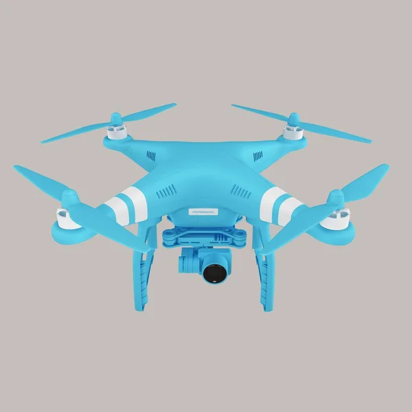 Föreställ Dig Modern Drönare Blå Plast Quadcopter Neutral Bakgrund Ett — Stockfoto