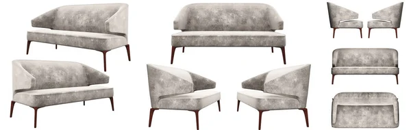 Realistisches Kleines Weißes Sofa Aus Verschiedenen Blickwinkeln Futuristisches Design Sofaprojektionen — Stockfoto