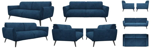 Elegante Sofá Azul Três Lugares Coleção Oscar Tem Design Original — Fotografia de Stock