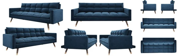 Navy Blue Felicity Sofa Bed Micro Velveteen Upholstery Several Angles — Stock Photo, Image