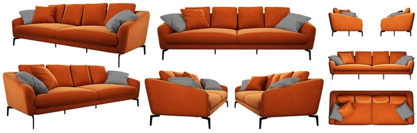 Elegante Sofá Naranja Moderno Estilo Loft Sofá Con Tapicería Tela —  Fotos de Stock