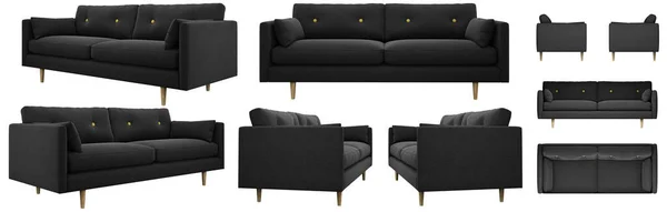 Sofá Moderno Elegante Cinza Escuro Vários Ângulos Sofá Sobre Fundo — Fotografia de Stock