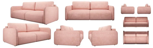 Stijlvolle Moderne Dubbele Licht Koraalbank Sofa Vanuit Verschillende Hoeken Sofa — Stockfoto