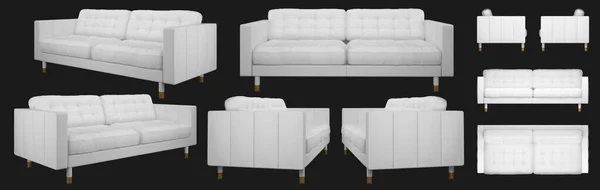 Ρεαλιστικός Λευκός Διπλός Καναπές Καναπές Από Διαφορετικές Γωνίες Καναπές Προβολές — Φωτογραφία Αρχείου