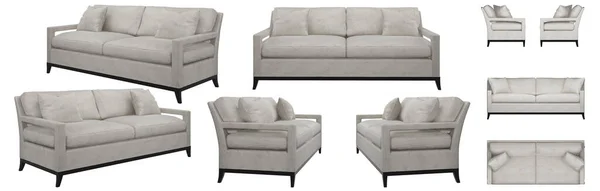 Realistisches Weißes Doppelsofa Sofa Aus Verschiedenen Perspektiven Sofaprojektionen Für Design — Stockfoto