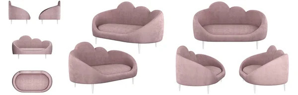 Moderne Stilvolle Designer Sofa Wolke Pastellrosa Sofa Kinderzimmer Oder Wohnzimmer — Stockfoto