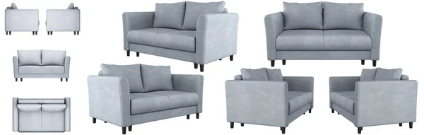 Modern Beautiful Light Gray Velvet Sofa Legs Several Angles Sofa — Stock Photo, Image