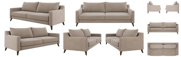 Modernes Stilvolles Samt Beige Sofa Mit Beinen Mehrere Ecken Des — Stockfoto