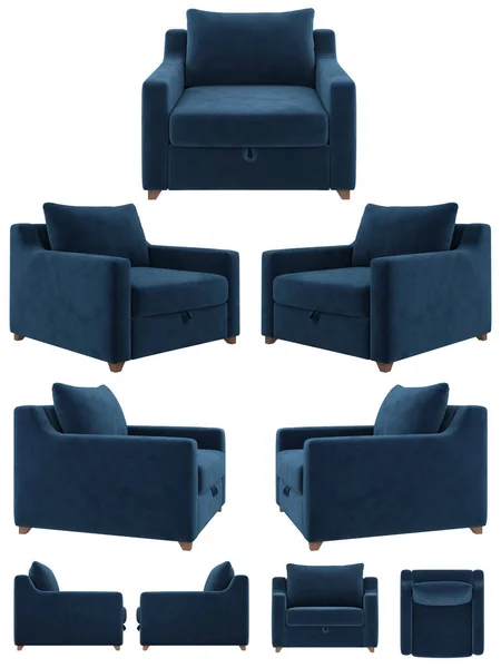 Moderní Stylová Tmavě Modrá Lehká Židle Modrý Samet Měkké Křeslo — Stock fotografie