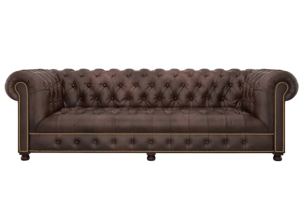 Stylish Classic Leather Quilted Brown Sofa Sofa Different Angles Sofa — Stock Photo, Image