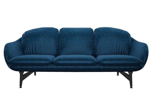 Elegante Sofá Azul Redondeado Moderno Sofá Terciopelo Azul Sobre Fondo — Foto de Stock