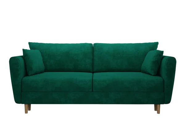 Moderno Lindo Sofá Veludo Verde Escuro Num Fundo Branco Imagem — Fotografia de Stock