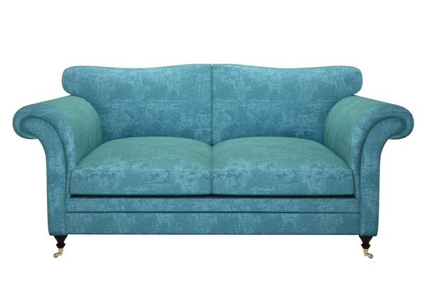 スタイリッシュな古典的なソファ 青いベルベットのソファ そうだ デザイン コラージュ バナーのソファ予測 現実的なイメージ — ストック写真