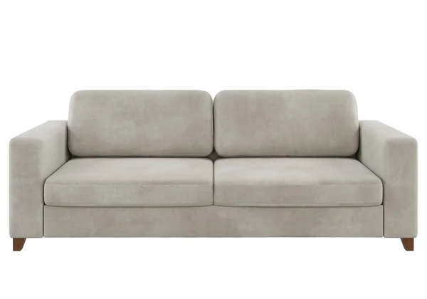 Sofá Moderno Elegante Veludo Marfim Num Fundo Branco Imagem Realista — Fotografia de Stock