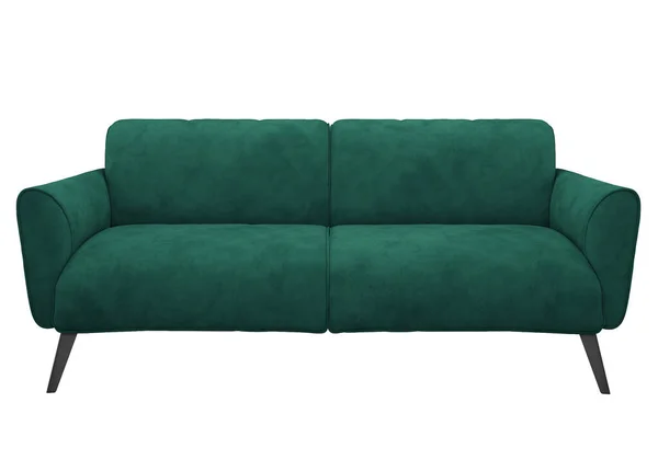 奥斯卡系列的风格别致的三座位绿色沙发有一个原始的设计与圆形扶手 背景是白色的 — 图库照片