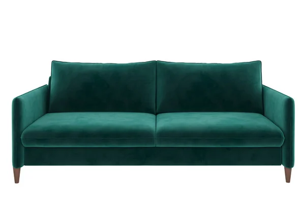 Moderno Lindo Sofá Veludo Verde Escuro Num Fundo Branco Imagem — Fotografia de Stock
