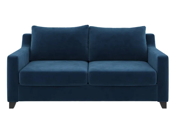 Μοντέρνο Όμορφο Σκούρο Μπλε Βελούδο Sofa Λευκό Φόντο Ρεαλιστική Εικόνα — Φωτογραφία Αρχείου