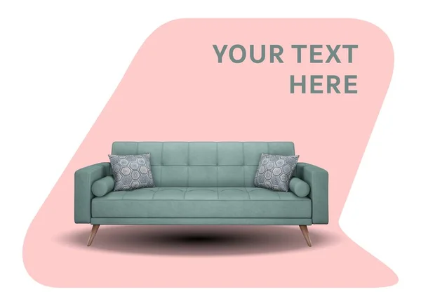 Reklama Plakat Sofa Kolorowym Tle Miejscem Napis Kupuję Mieszkanie Dom — Zdjęcie stockowe
