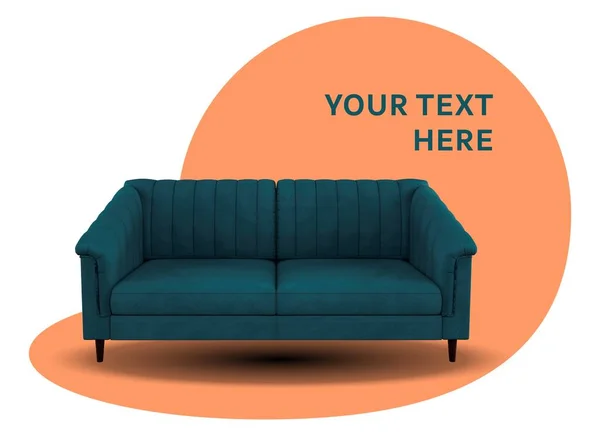 Reklama Plakat Sofa Kolorowym Tle Miejscem Napis Kupuję Mieszkanie Dom — Zdjęcie stockowe