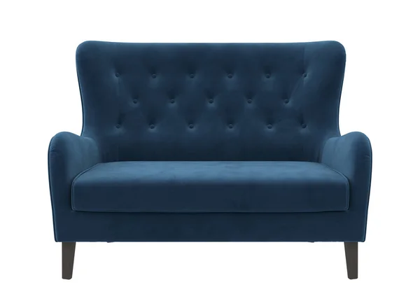 Klassieke Gewatteerde Blauwe Velours Bank Met Hoge Rug Sofa Projectie — Stockfoto
