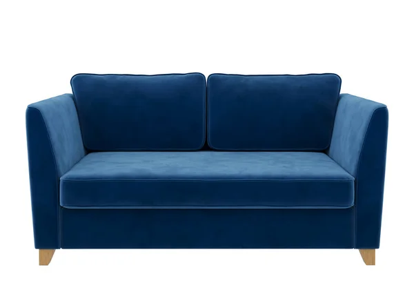 Sofá Tecido Azul Contemporâneo Sofá Projeção Para Design Colagem Banner — Fotografia de Stock