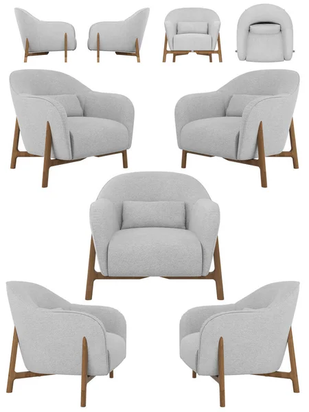 现代圆形白色软垫椅 家里或阳台用的安乐椅 来自四面八方的轻松椅子 索法投影设计 — 图库照片